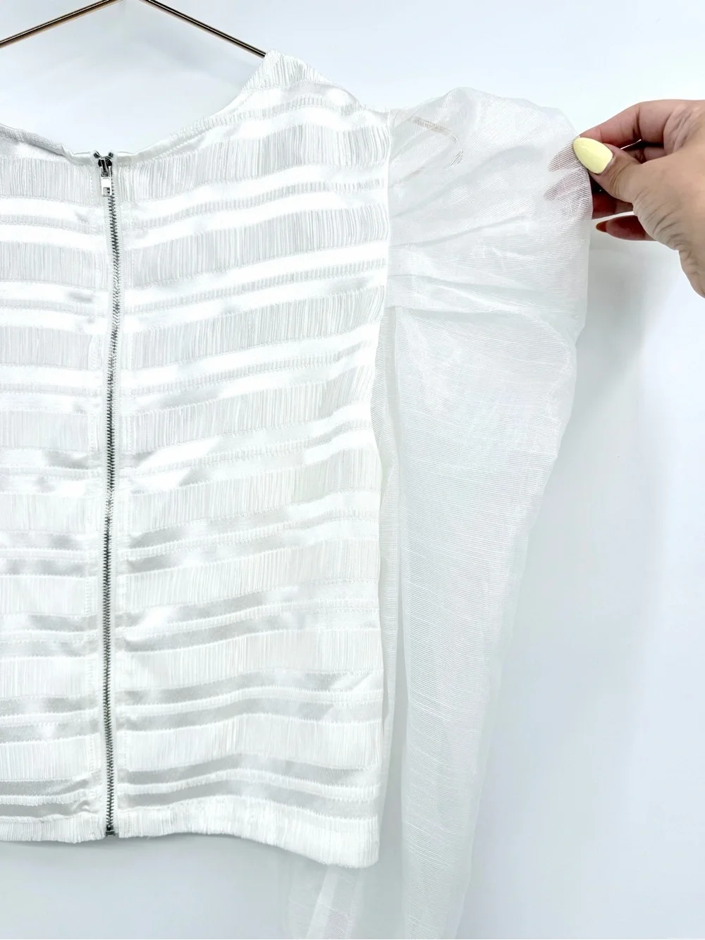 DOLAN Anthropologie White Textured Puff Sleeve Blouse Size L NWT
